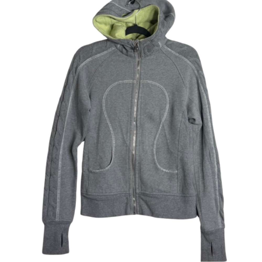Lululemon Full Zip Hoodie Thumbholes Fleece Lined Gray Green Size 6